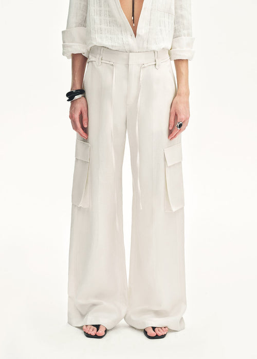 "Rhythm in the Same Frequency" Tencel linen workwear style wide-leg casual pants-1