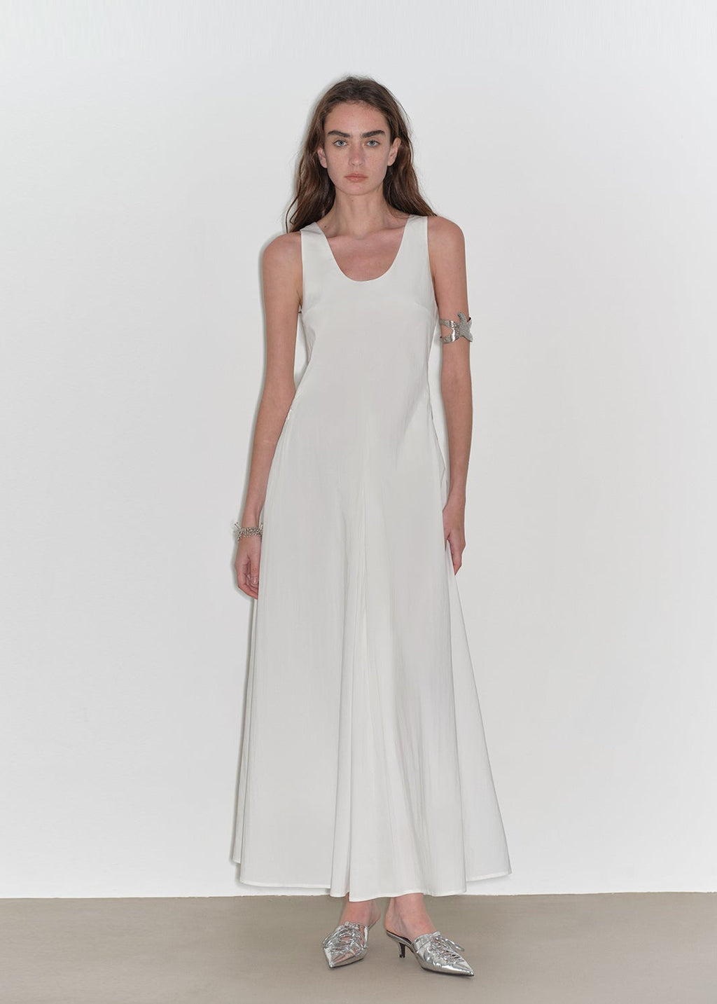 "Lake Bled" Simple and slim texture U-neck A-line slim fit vest dress-4