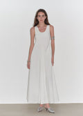"Lake Bled" Simple and slim texture U-neck A-line slim fit vest dress-4