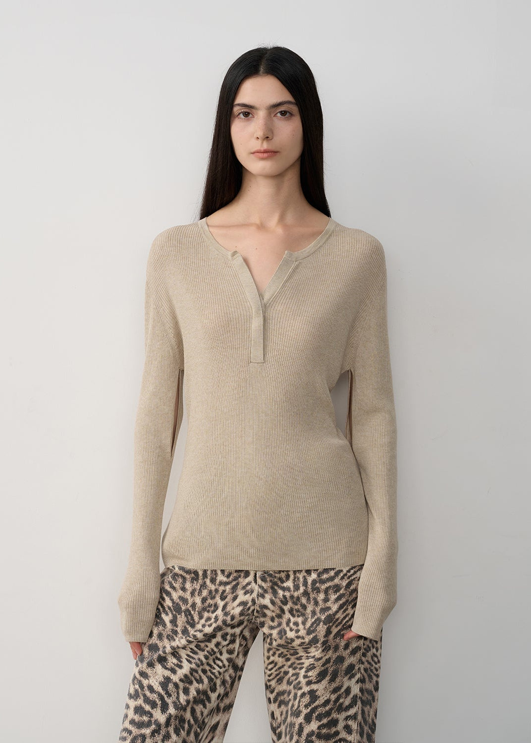 "Moonlight Schumann" Tencel wool blend long-sleeved sweater thin top-5