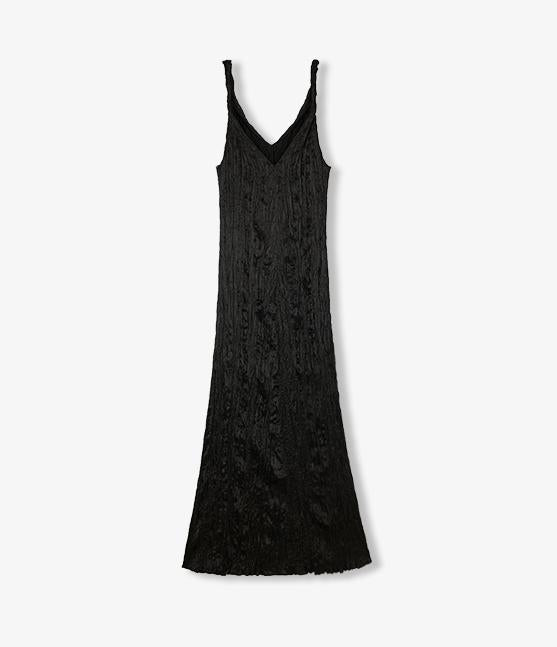 EASTMAN Ice Gloss Acetate Three-Dimensional Wave Drape Pleated V-Neck Suspender Dress-6