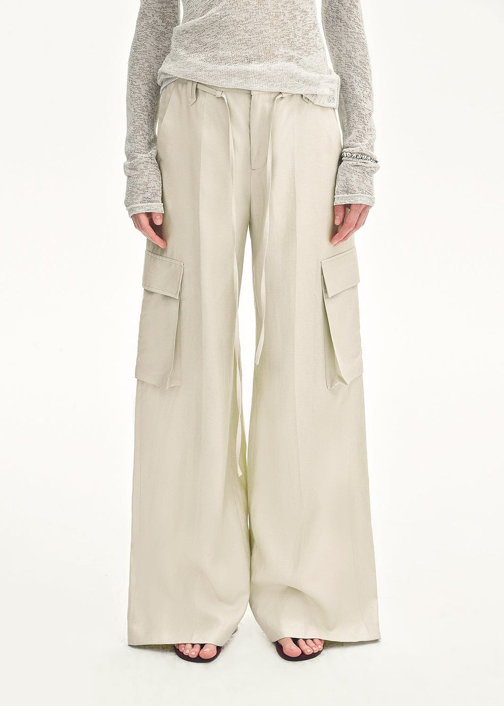 "Rhythm in the Same Frequency" Tencel linen workwear style wide-leg casual pants-5