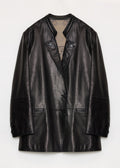 "Bavaria" vintage suede/waxy goatskin leather mid-length suit jacket-5