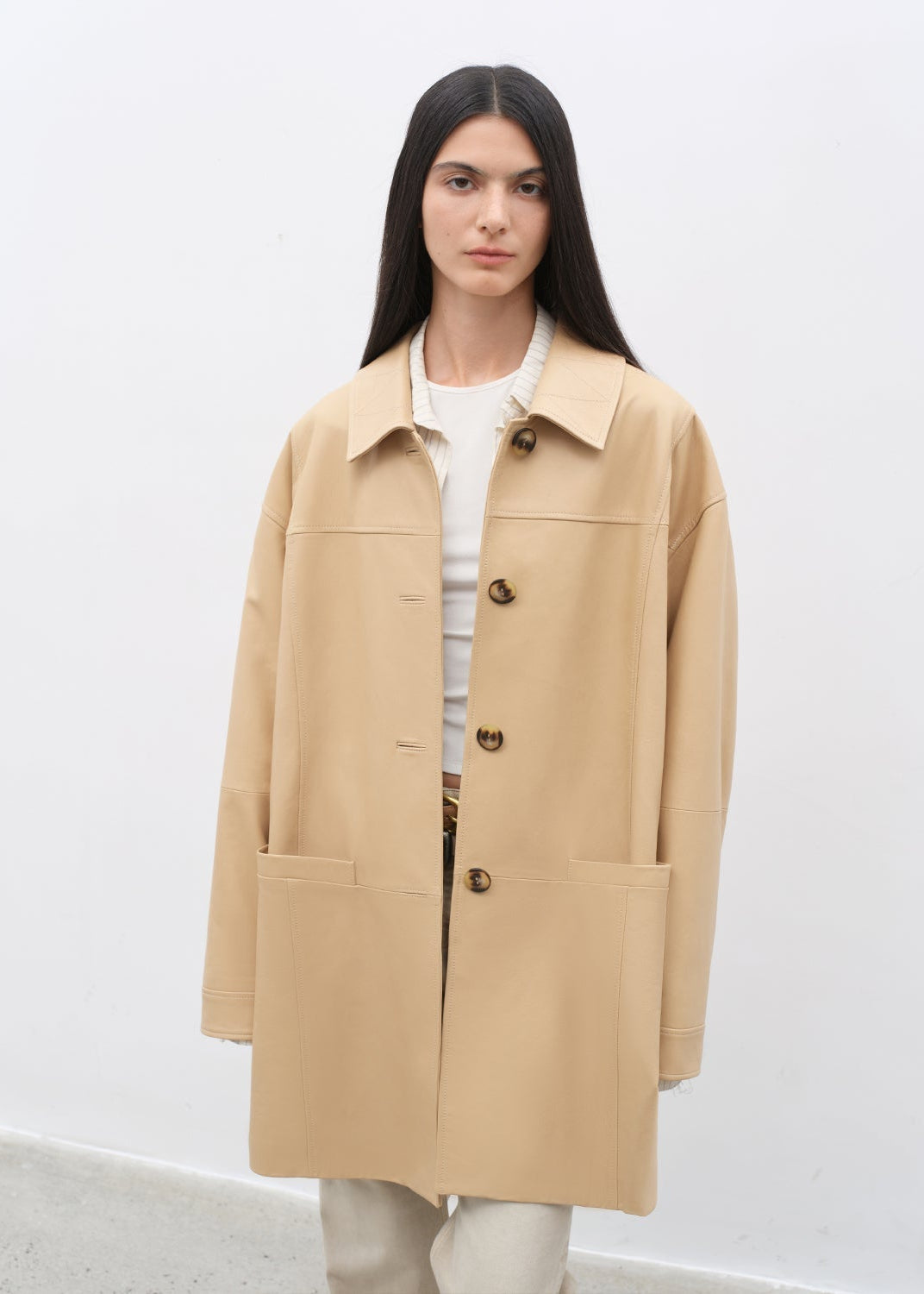 Notting Hill Diary Limited Edition Waxed Goat Leather/Retro Casual Lapel Mid-Length Leather Jacket-6