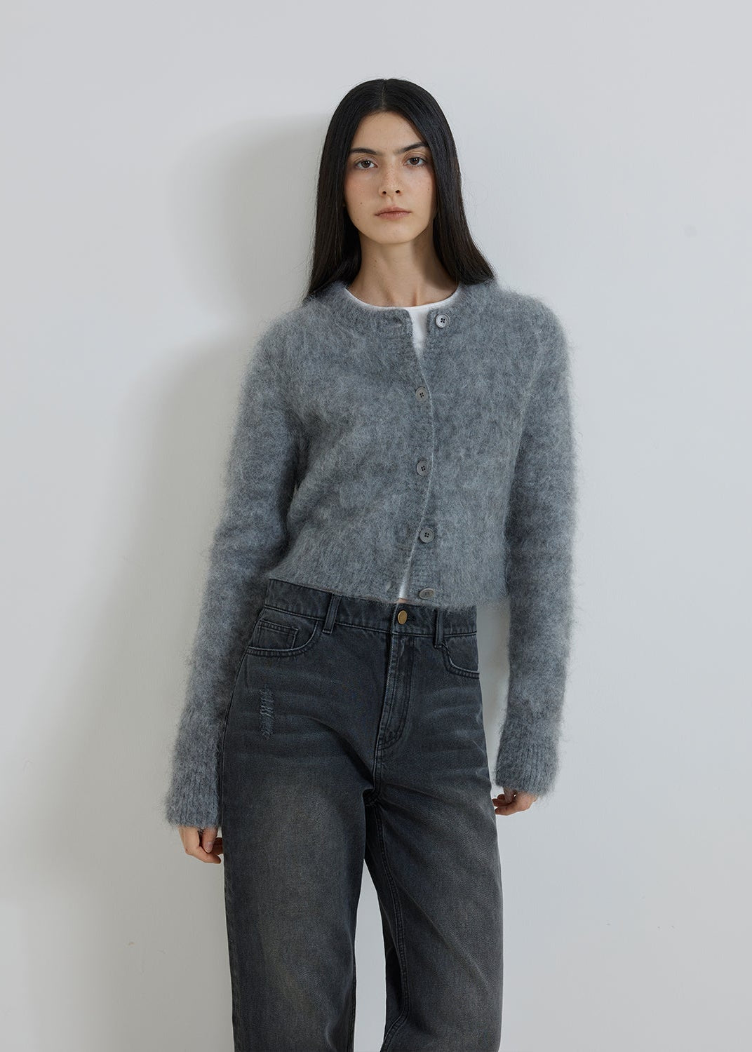 "Relaxation Notes" High-Proportion Mohair Knit Cardigan Women's Loose Short Round Neck Sweater Jacket-7