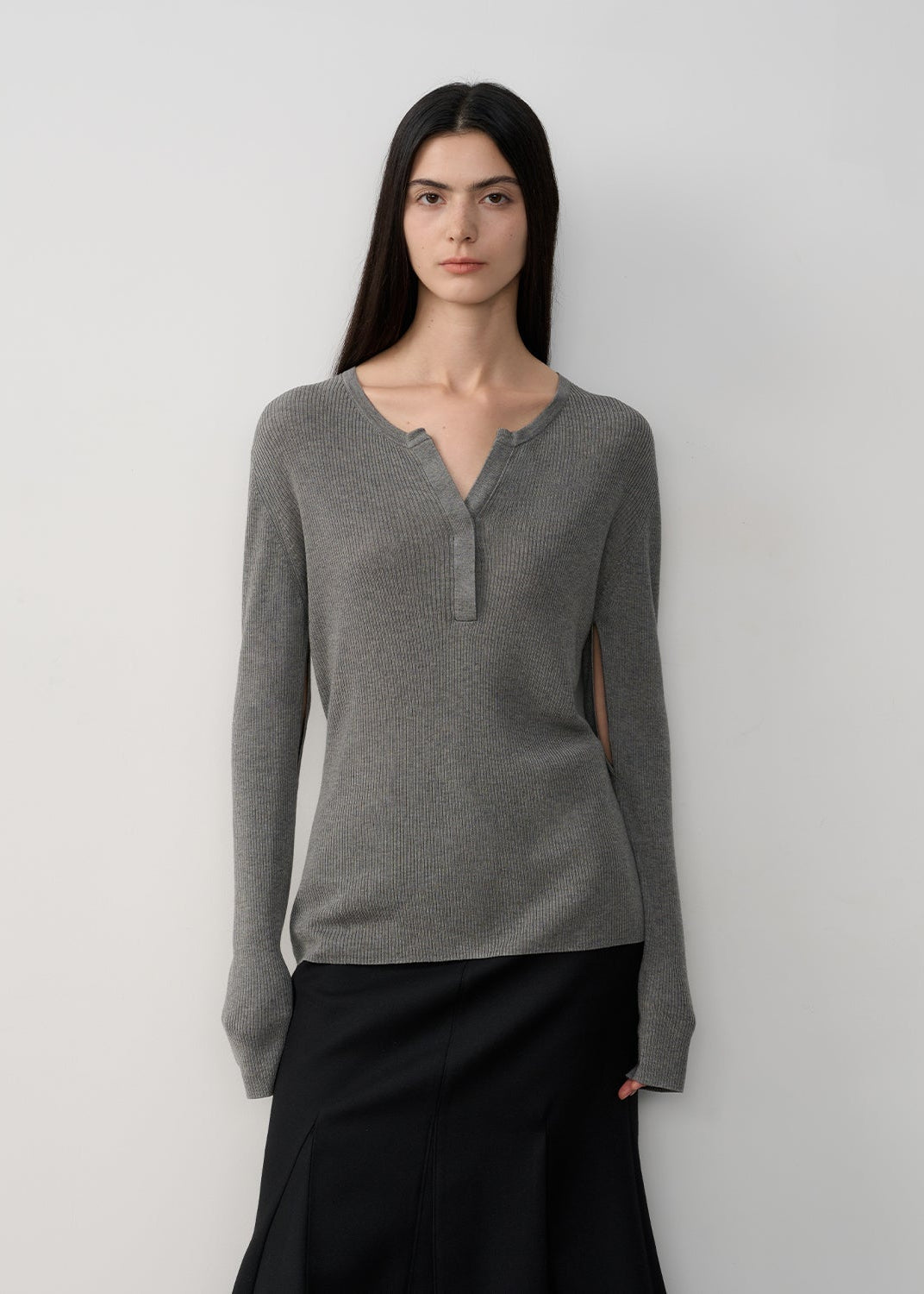"Moonlight Schumann" Tencel wool blend long-sleeved sweater thin top-6