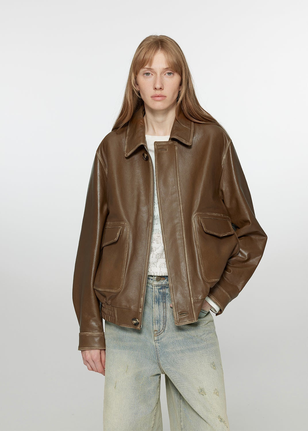 South City Old Lane Vintage Brown Aviator Leather Jacket-4