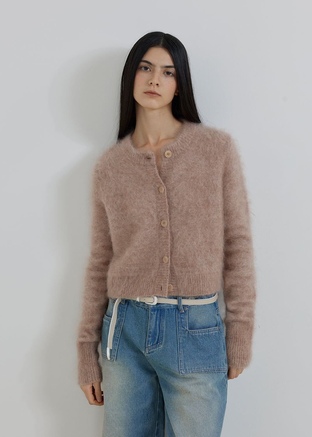 "Relaxation Notes" High-Proportion Mohair Knit Cardigan Women's Loose Short Round Neck Sweater Jacket-5