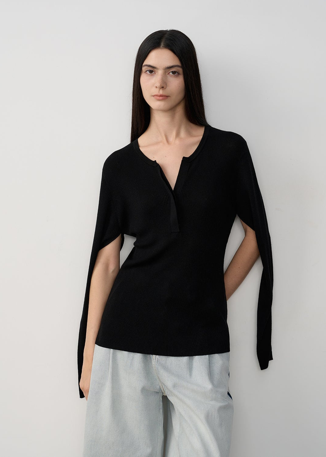 "Moonlight Schumann" Tencel wool blend long-sleeved sweater thin top-0
