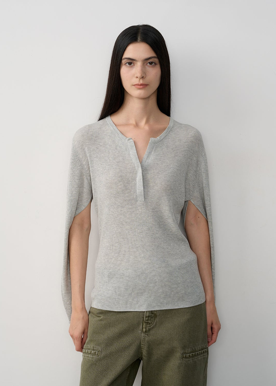 "Moonlight Schumann" Tencel wool blend long-sleeved sweater thin top-4