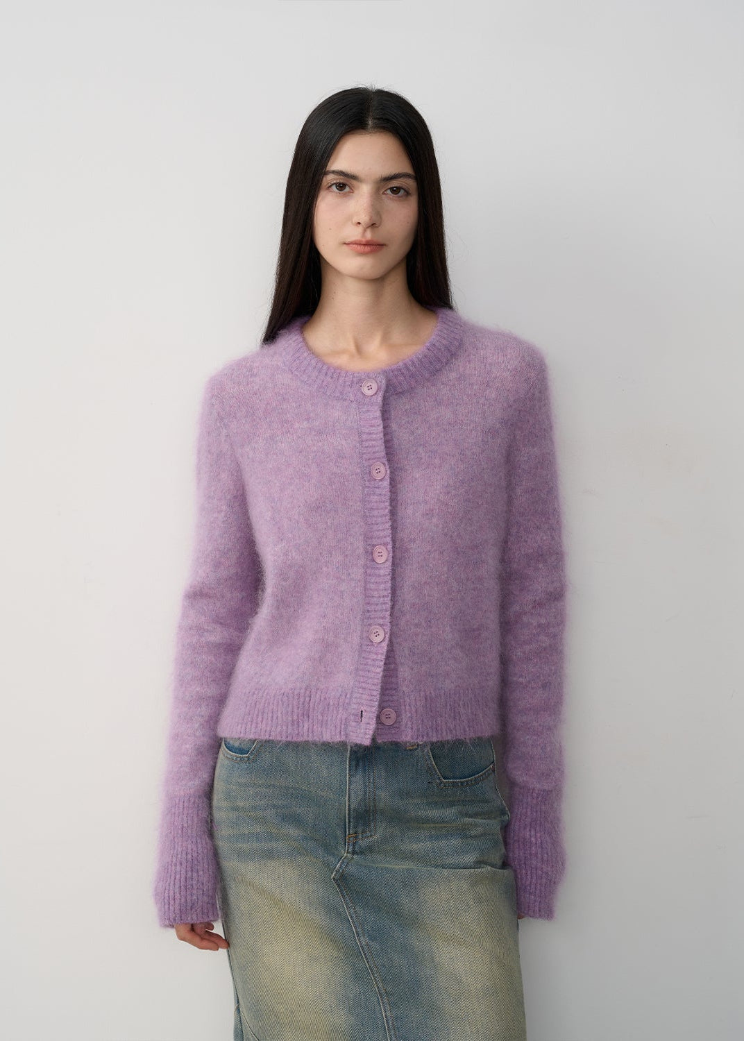 "Relaxation Notes" High-Proportion Mohair Knit Cardigan Women's Loose Short Round Neck Sweater Jacket-8