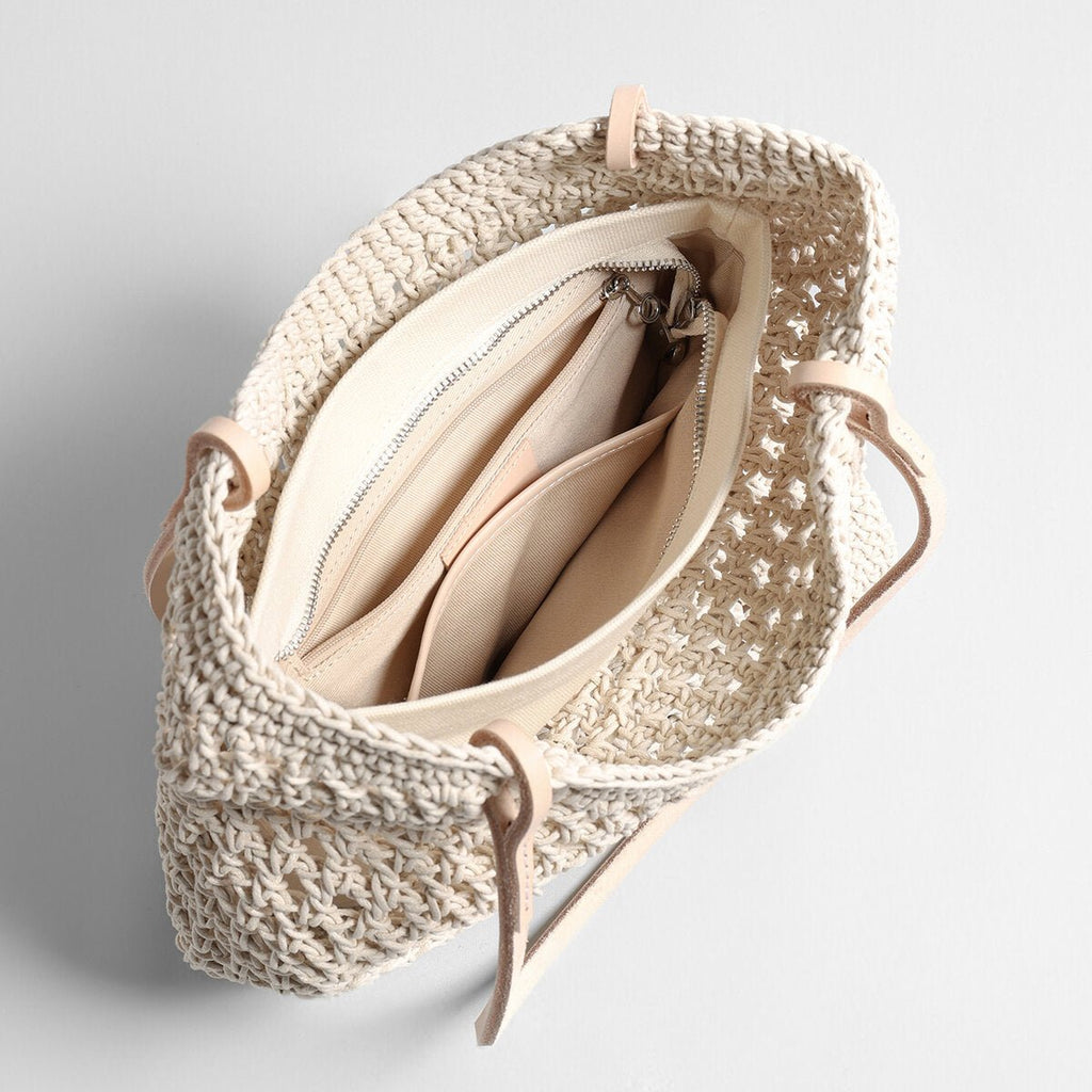 Diamond Pointelle Woven Tote Bag – Chunky Cotton Rope Beach Bag with Leather Handles-2