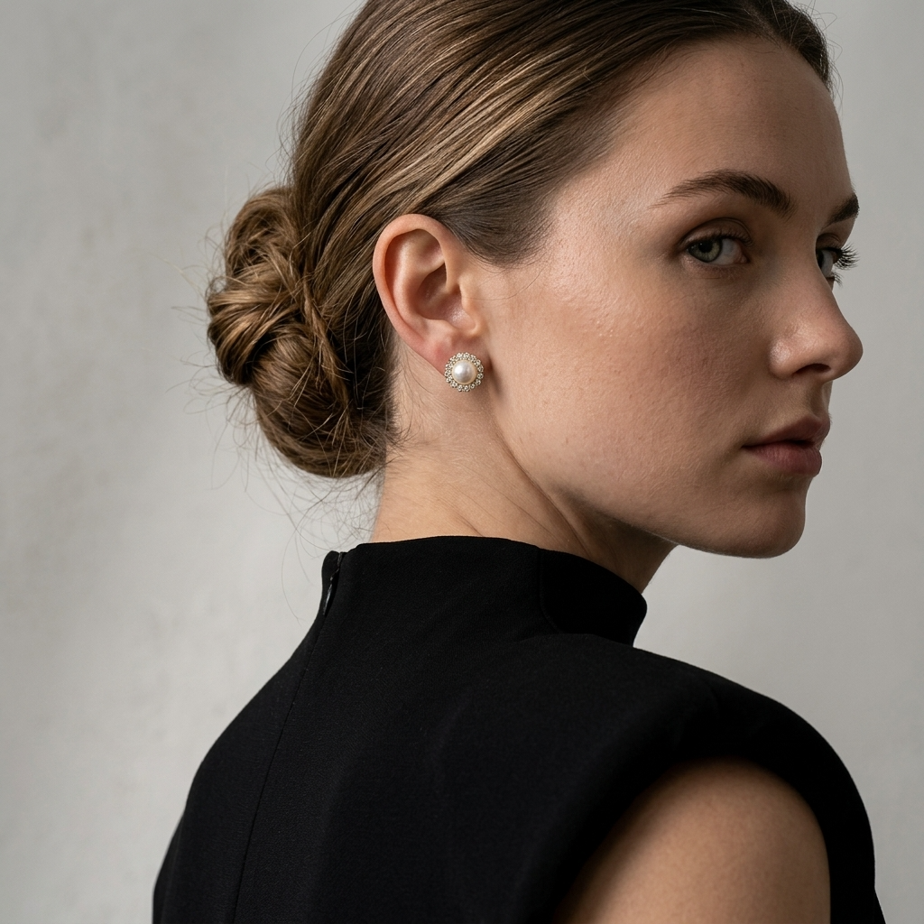 Diamond Pearl Stud Earrings-3