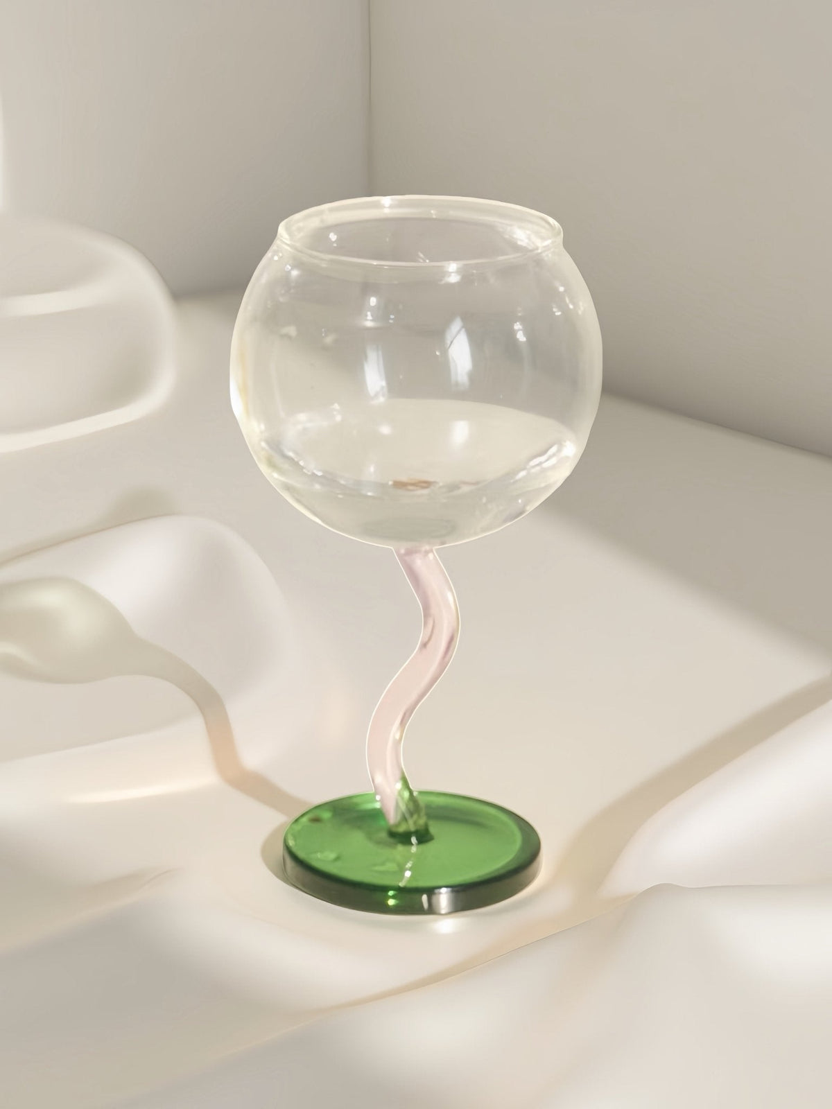 Handblown Bubble Wine Glass - Retro Whimsical Eclectic Wavy Stemmed Goblets-7