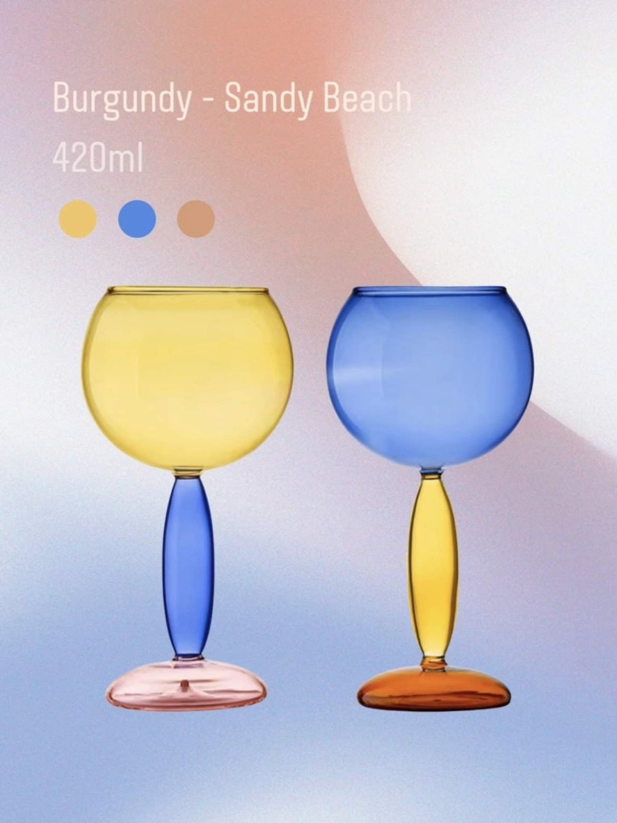 Set Of 2 Pcs Handblown Colored Burgundy / Bordeaux Wine Glasses-7