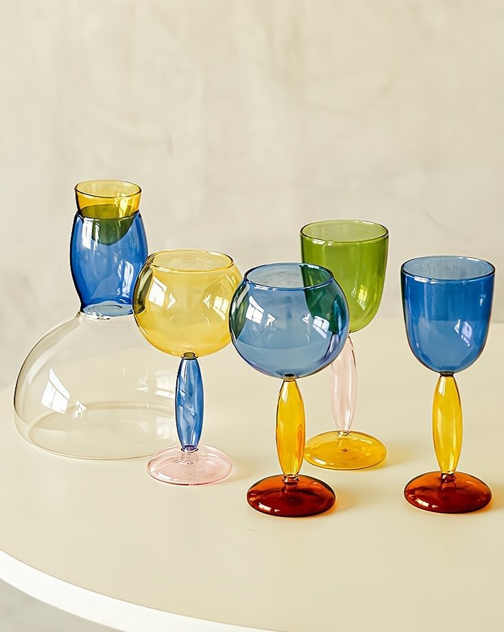 Set Of 2 Pcs Handblown Colored Burgundy / Bordeaux Wine Glasses-0