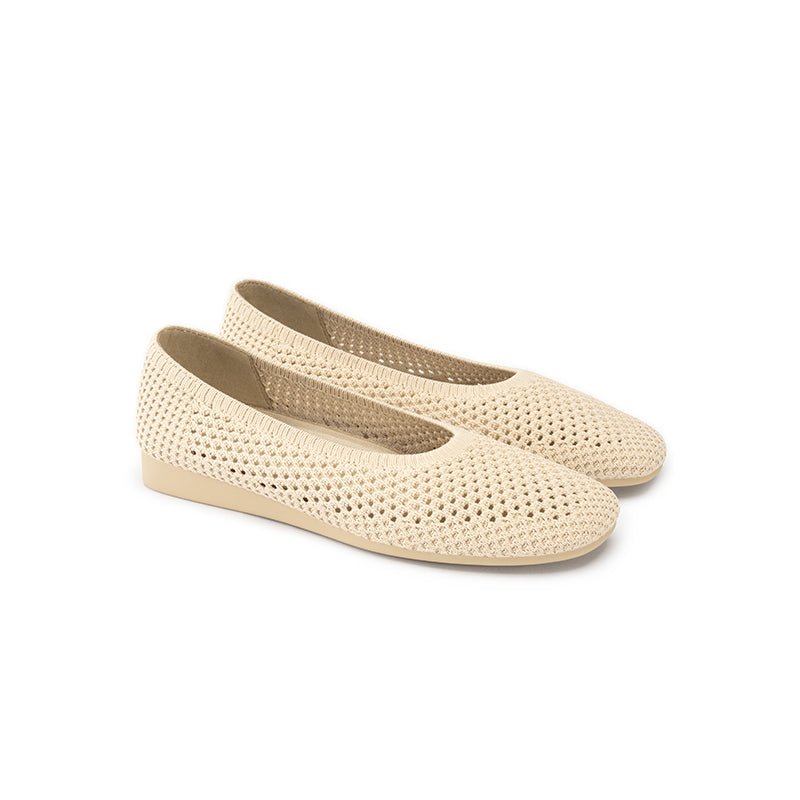 Heart Mesh Knit Square Toe Wedge Flats – Washable Breathable Work Shoes-1