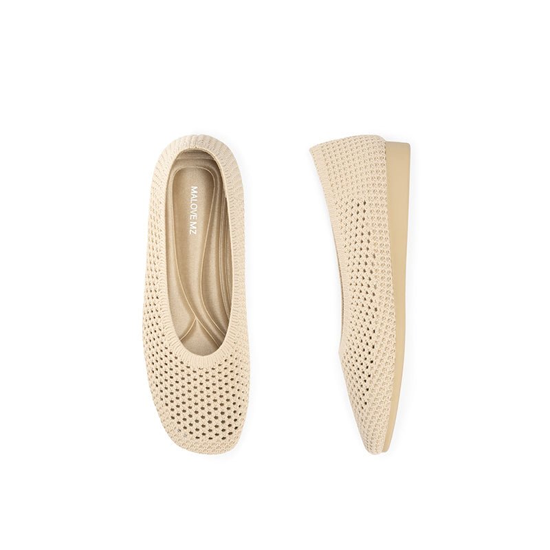 Heart Mesh Knit Square Toe Wedge Flats – Washable Breathable Work Shoes-2