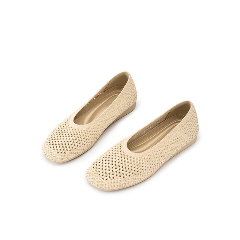 Heart Mesh Knit Square Toe Wedge Flats – Washable Breathable Work Shoes-3