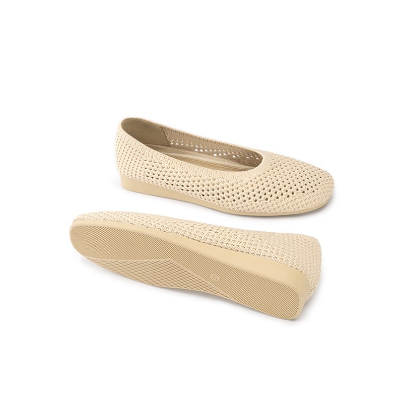 Heart Mesh Knit Square Toe Wedge Flats – Washable Breathable Work Shoes-4