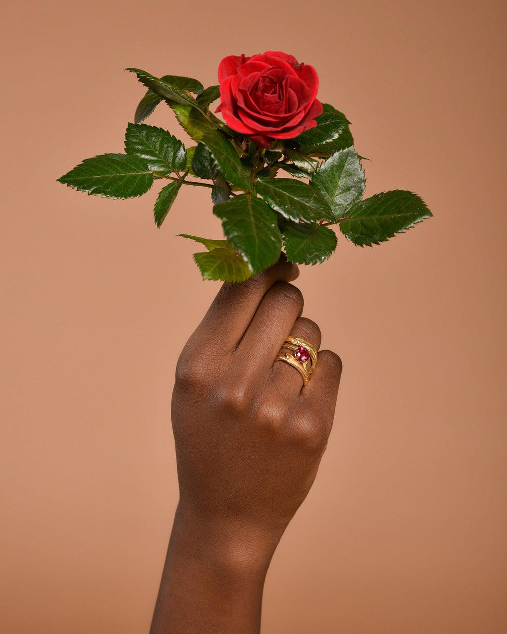Gold Branch Ring with Lab Diamond, 14K Gold Plated Sterling Silver 925 Jewelry, Handmade Jewelry Gift for Women, Nature-Inspired Ring-1
