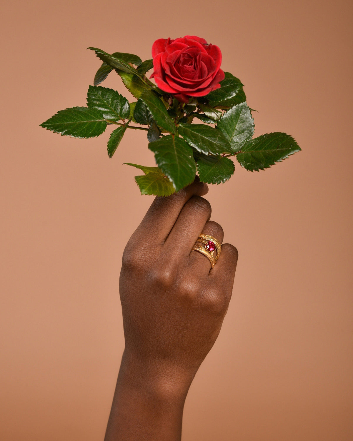 Gold Branch Ring with Lab Diamond, 14K Gold Plated Sterling Silver 925 Jewelry, Handmade Jewelry Gift for Women, Nature-Inspired Ring-1