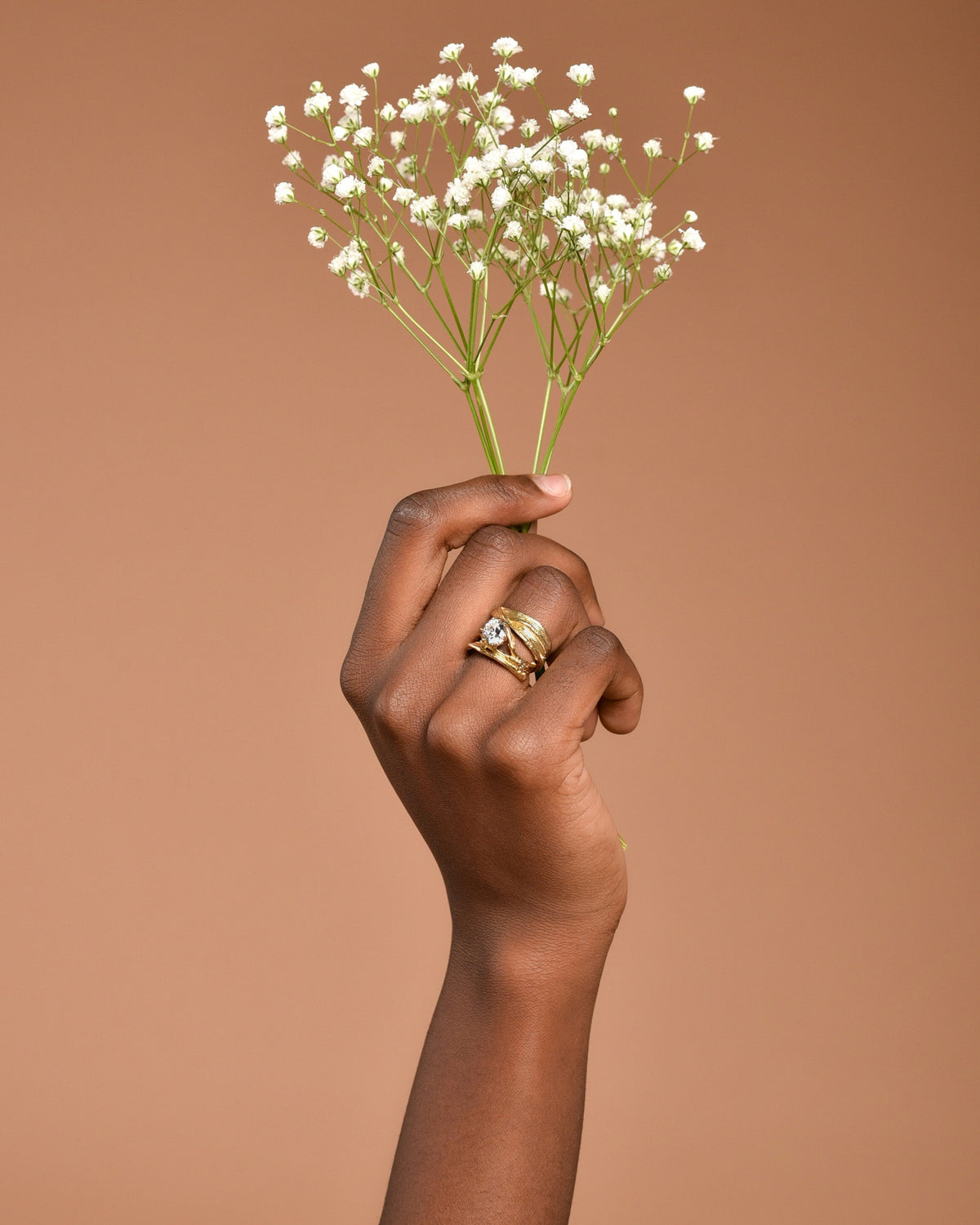 Gold Branch Ring with Lab Diamond, 14K Gold Plated Sterling Silver 925 Jewelry, Handmade Jewelry Gift for Women, Nature-Inspired Ring-2