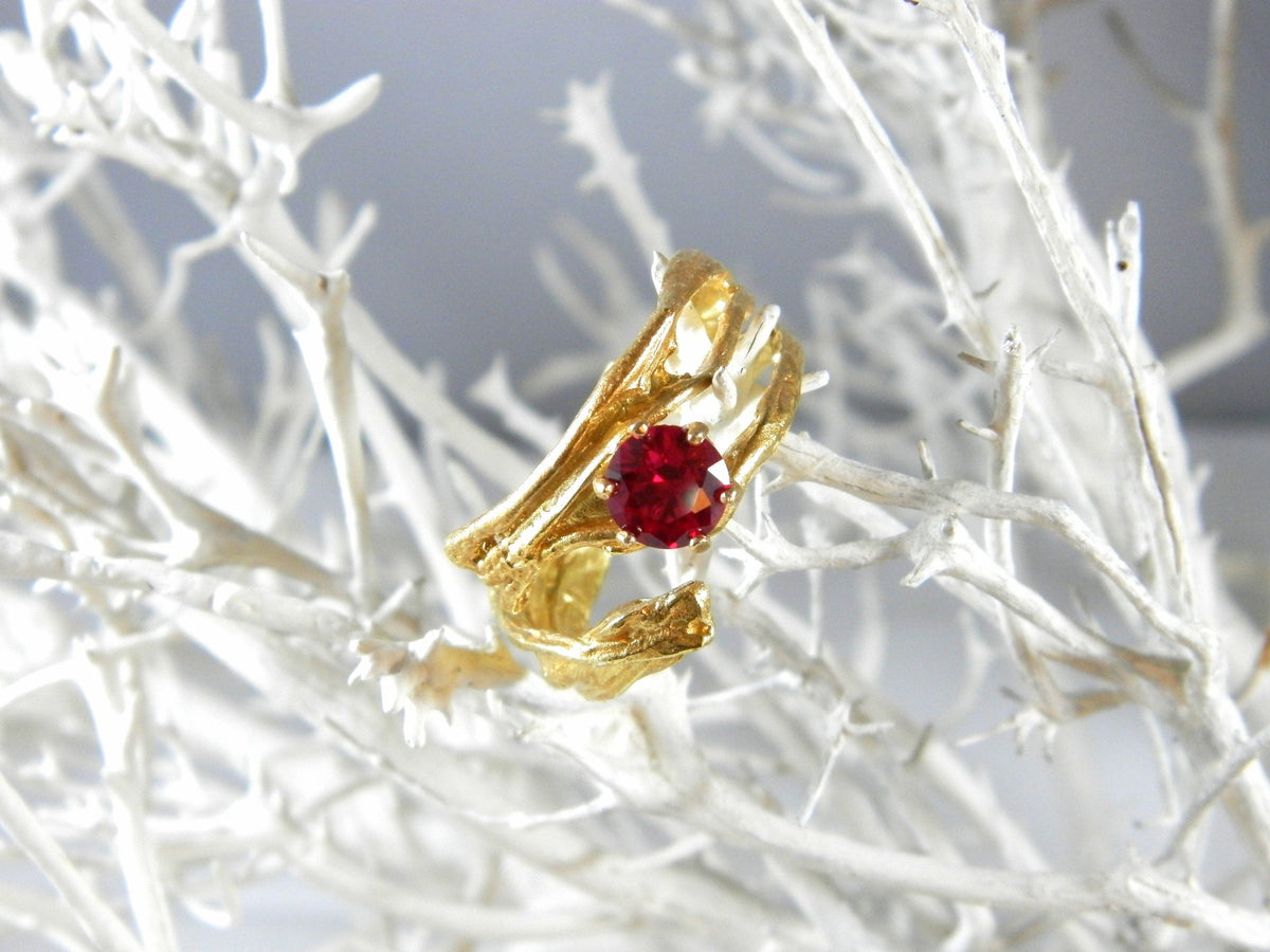 Gold Branch Ring with Lab Diamond, 14K Gold Plated Sterling Silver 925 Jewelry, Handmade Jewelry Gift for Women, Nature-Inspired Ring-4