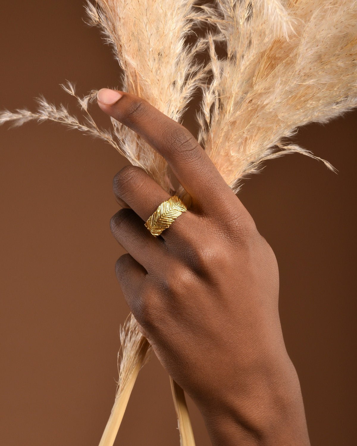 Mimosa Leaf Ring: Real Plant, 14k Gold Plated on Recycled Brass-1