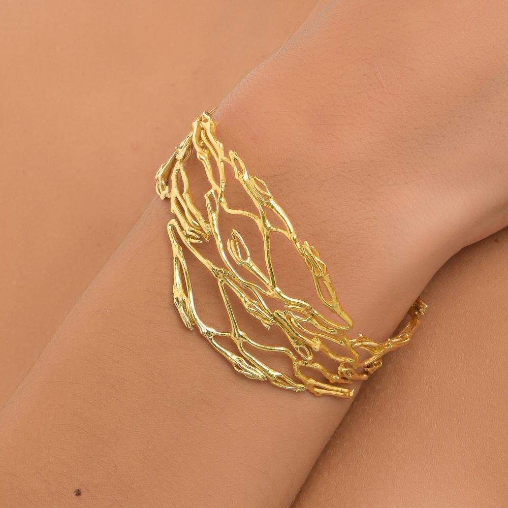 Jasmine Twig Bracelet: Adjustable Gold Plated Recycled Brass-1