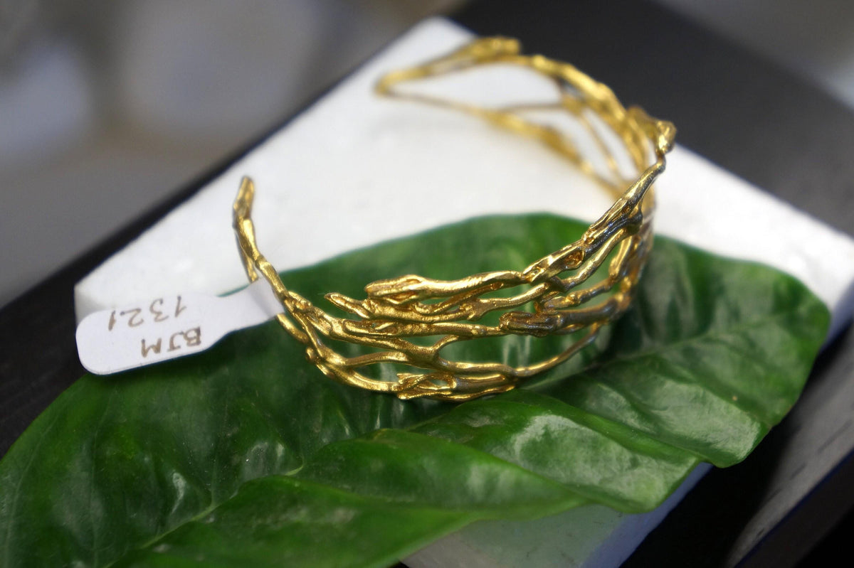 Jasmine Twig Bracelet: Adjustable Gold Plated Recycled Brass-2