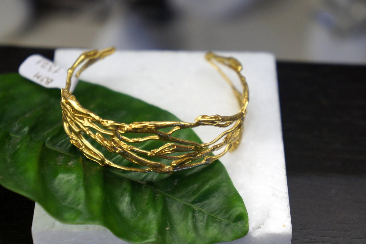 Jasmine Twig Bracelet: Adjustable Gold Plated Recycled Brass-0