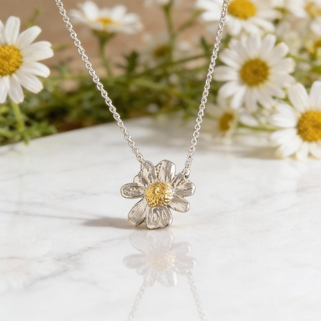 Real Chamomile Pendant, 14K Gold Plated Sterling Silver 925 Dainty Pendant, Handmade Minimalist Jewelry Gift, Birthday Gift for Women-1