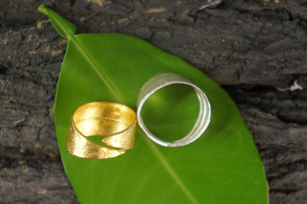 Real Olive Leaf Ring, Handmade Nature Jewelry, Organic Gold Band, Gift for Luck & Success, Eco Sustainable Brass-3