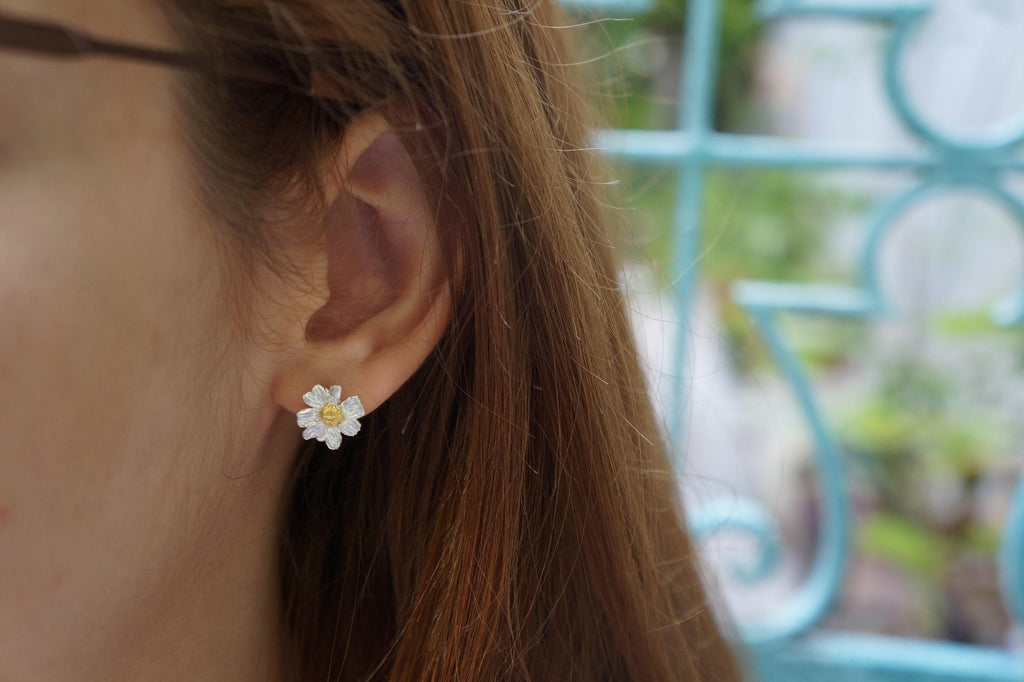 Stud Chamomile Earrings for women, 925 Sterling Silver Jewelry, Real Dainty flower - Symbolizes healing, patience, and attracting wealth-4