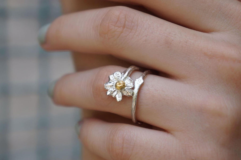 Real Chamomile Silver Ring, Handmade Nature Jewelry, Organic Flower Band, Gift for Energy & Resilience, Sustainable Sterling Silver 925-0