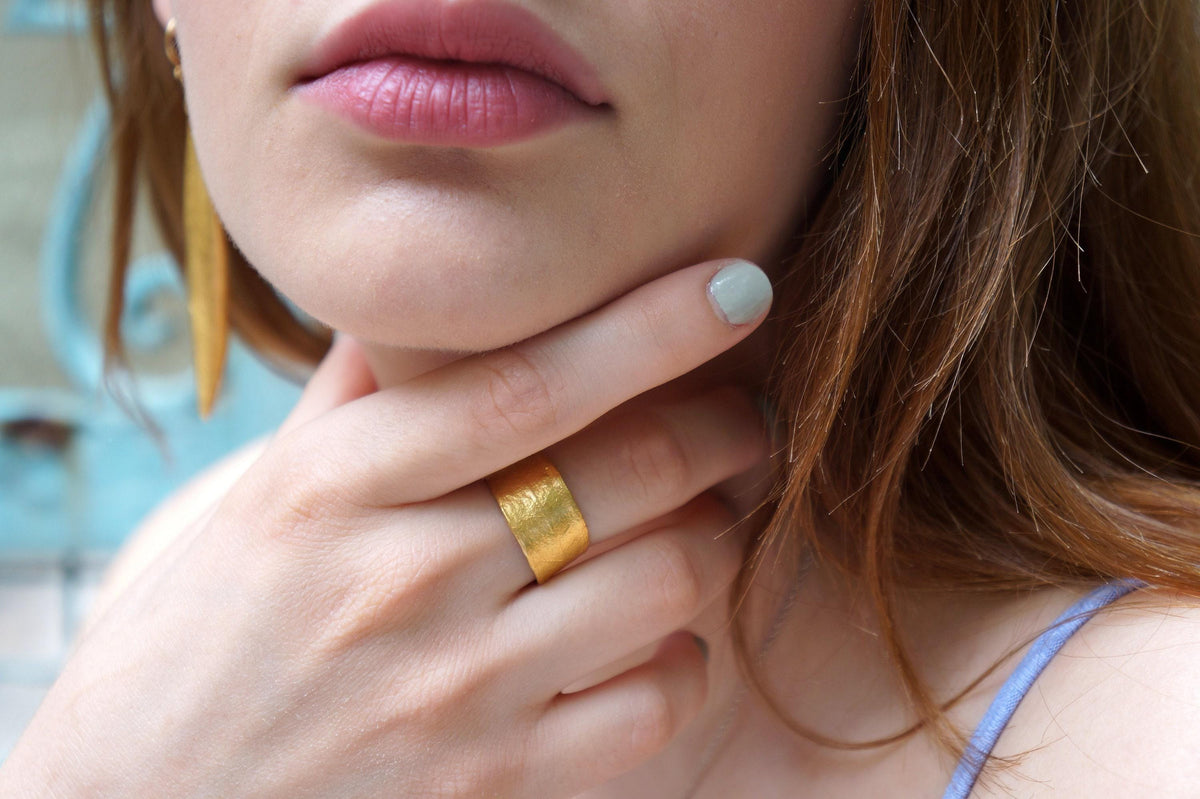 Real Olive Leaf Ring, Handmade Nature Jewelry, Organic Gold Band, Gift for Luck & Success, Eco Sustainable Brass-0