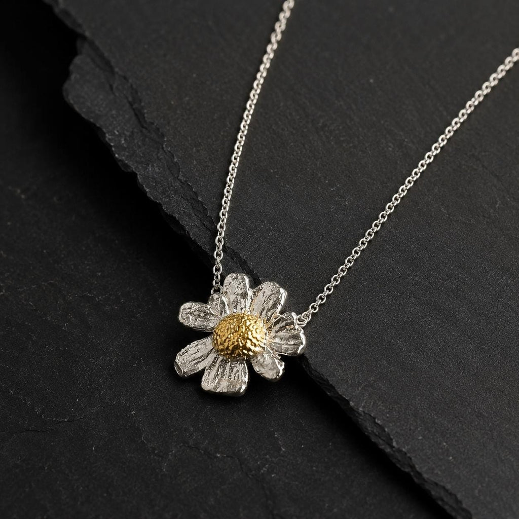 Real Chamomile Pendant, 14K Gold Plated Sterling Silver 925 Dainty Pendant, Handmade Minimalist Jewelry Gift, Birthday Gift for Women-0