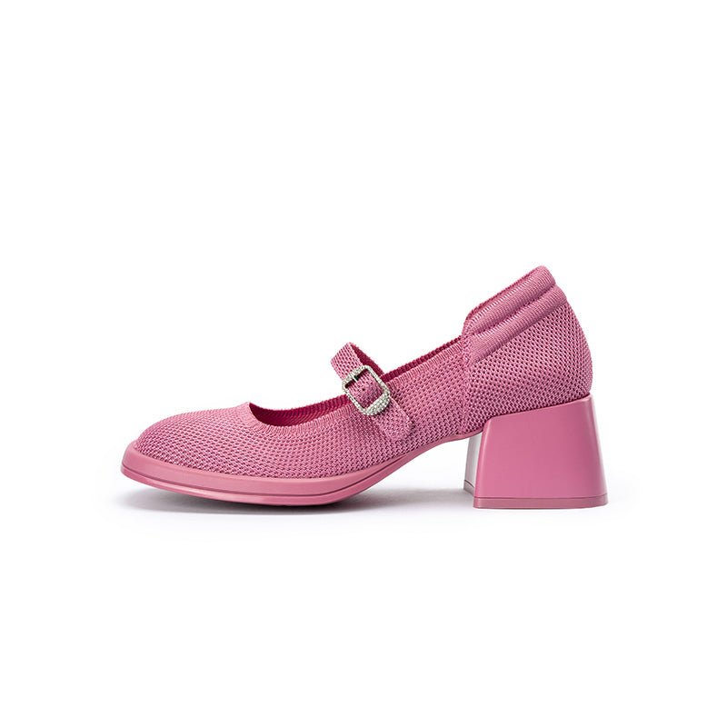 Lafayette Square Toe Mary Jane Pumps – Rhinestone Buckle Block Heel Shoes-5