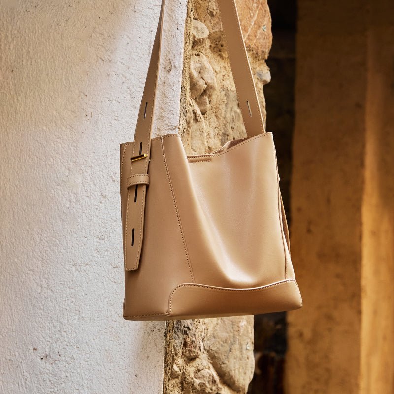 Luxe Genuine Leather Bucket Tote Shoulder Bag-2