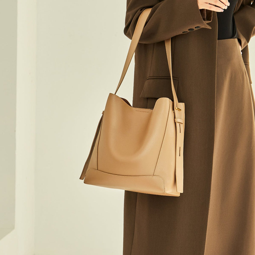 Luxe Genuine Leather Bucket Tote Shoulder Bag-4