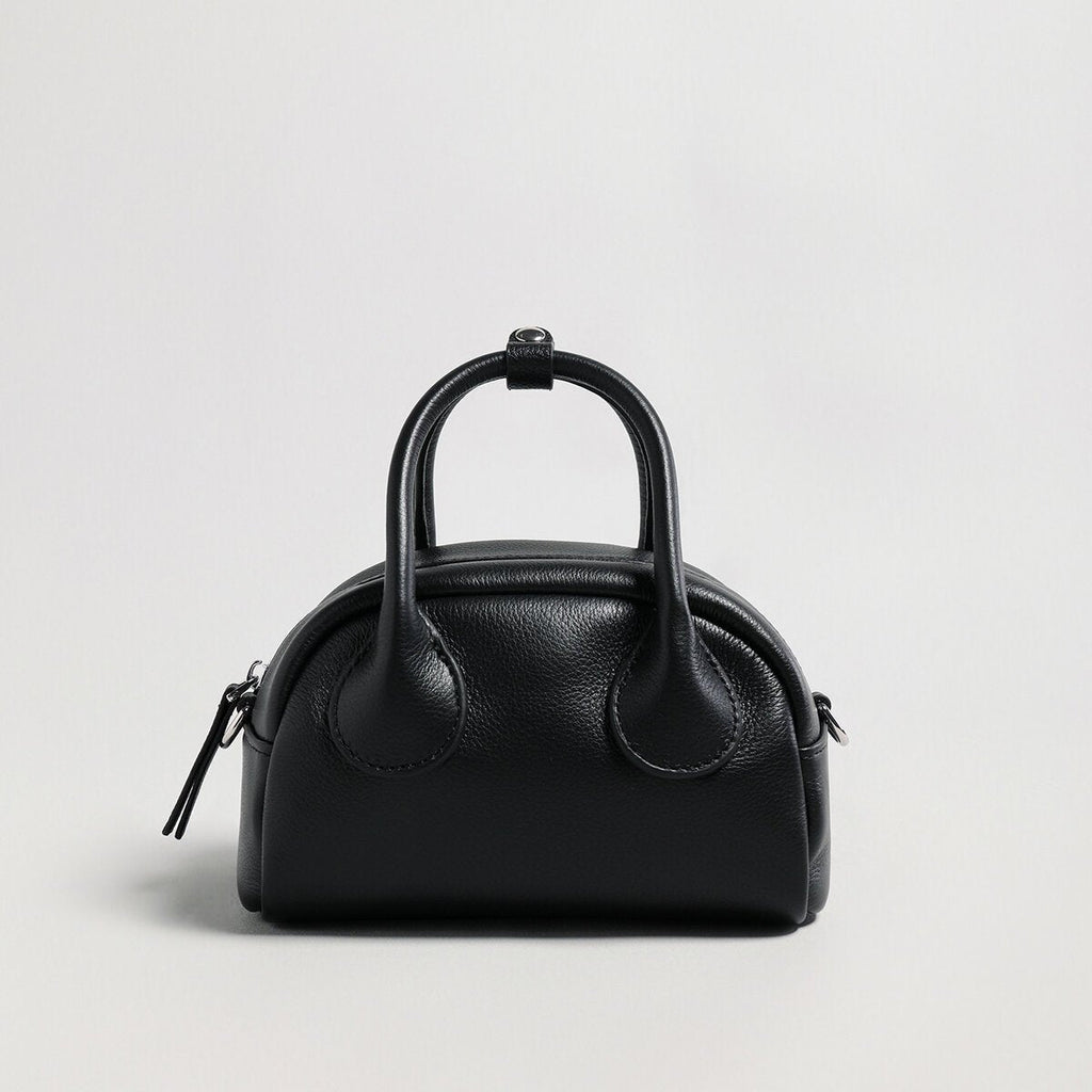 Mini Leather Bowling Top-Handle Bag – Structured Dome Crossbody Handbag-0