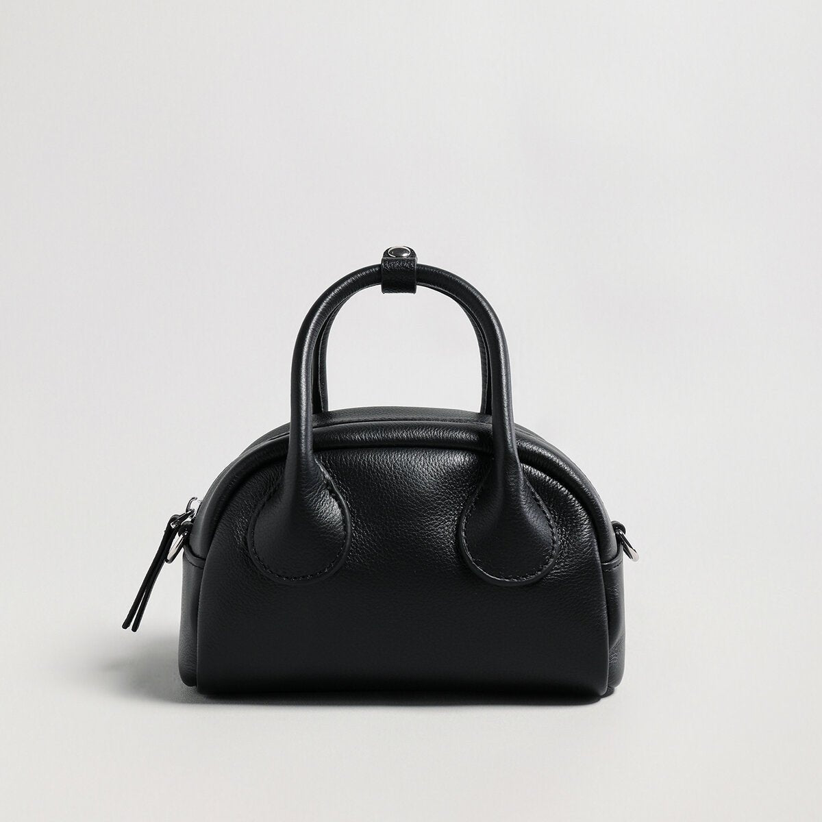 Mini Leather Bowling Top-Handle Bag – Structured Dome Crossbody Handbag-0
