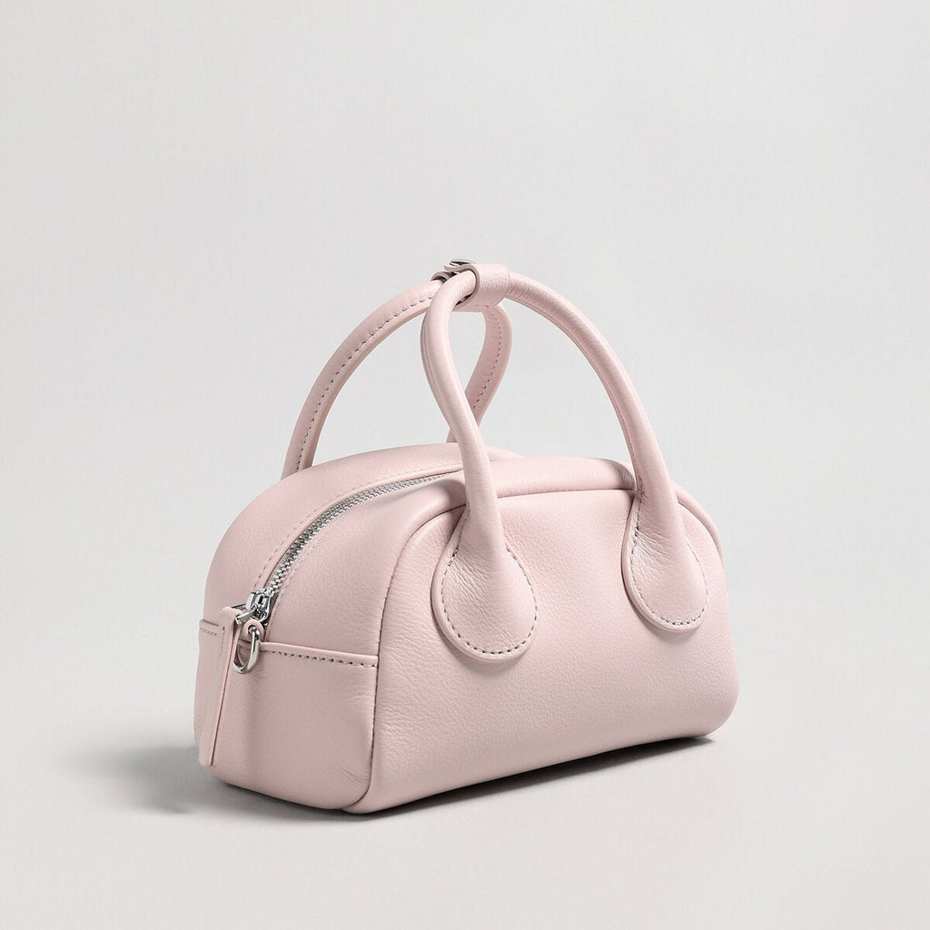 Mini Leather Bowling Top-Handle Bag – Structured Dome Crossbody Handbag-3