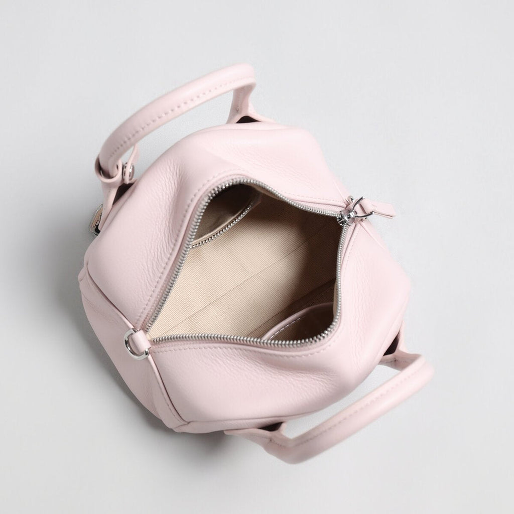 Mini Leather Bowling Top-Handle Bag – Structured Dome Crossbody Handbag-4