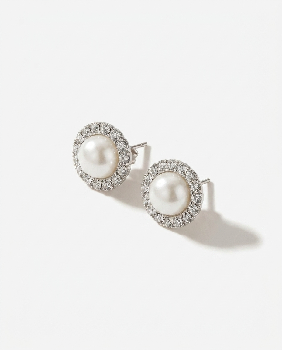 Diamond Pearl Stud Earrings-2