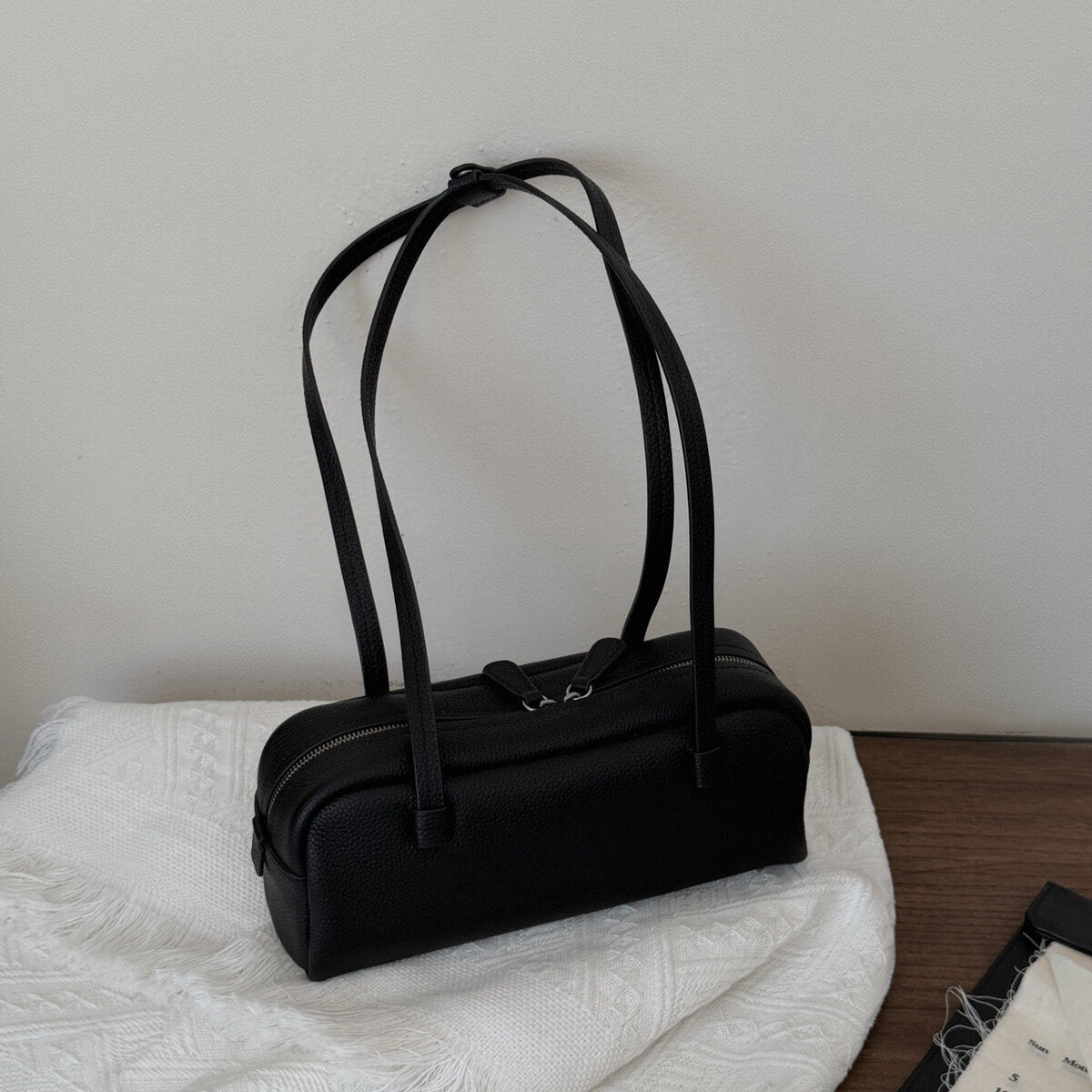 Structured Pebbled Leather Pillow Bag – Dual Handle Shoulder Tote-1