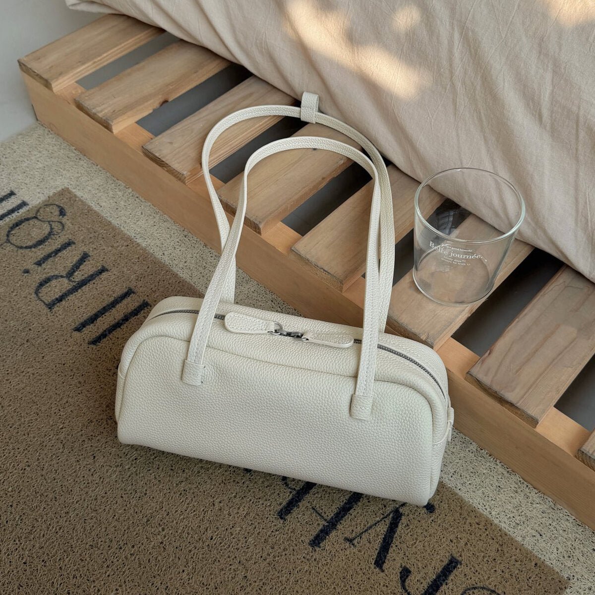 Structured Pebbled Leather Pillow Bag – Dual Handle Shoulder Tote-5