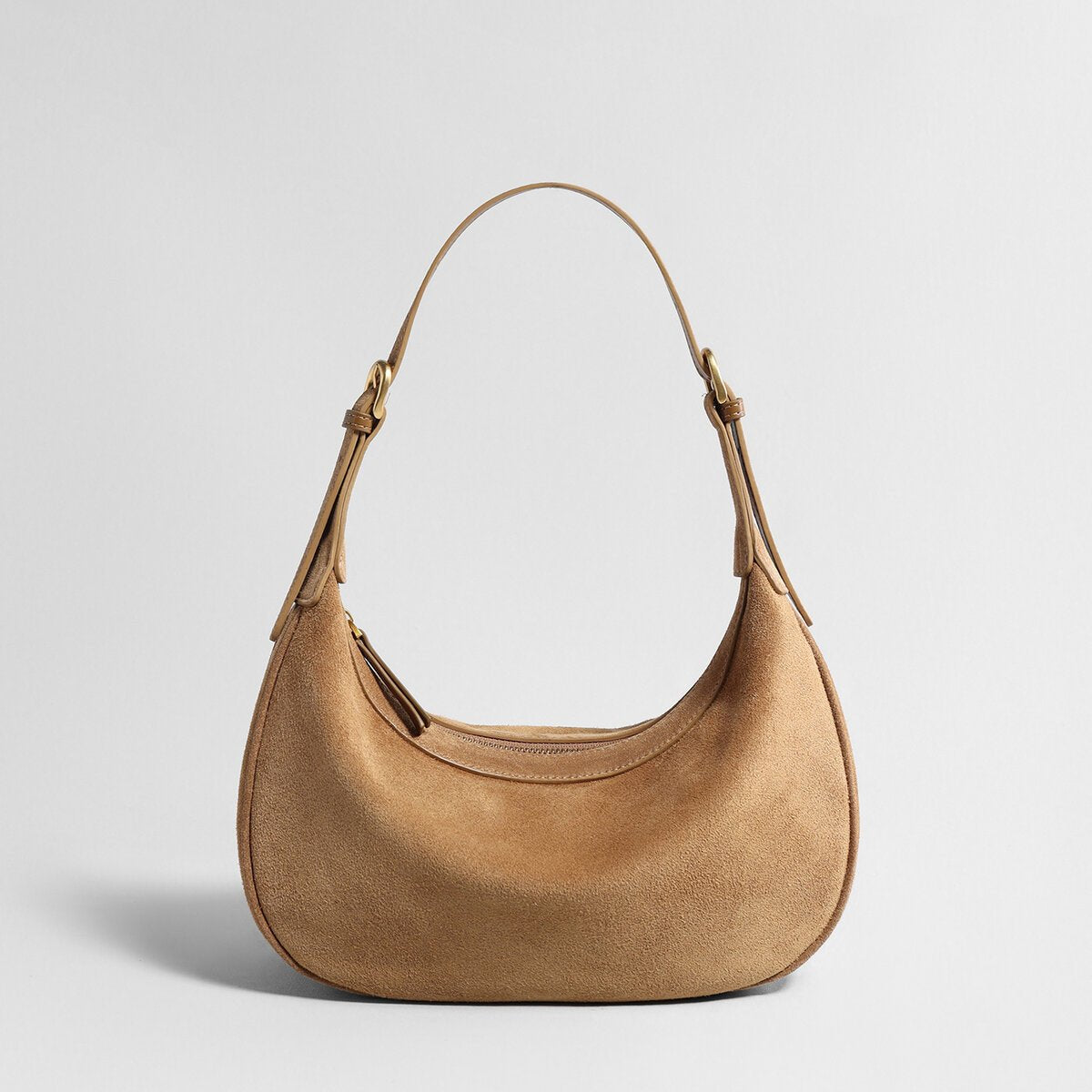 Suede Leather Crescent Hobo Bag – Dumpling-Inspired Silhouette with Adjustable Strap-0