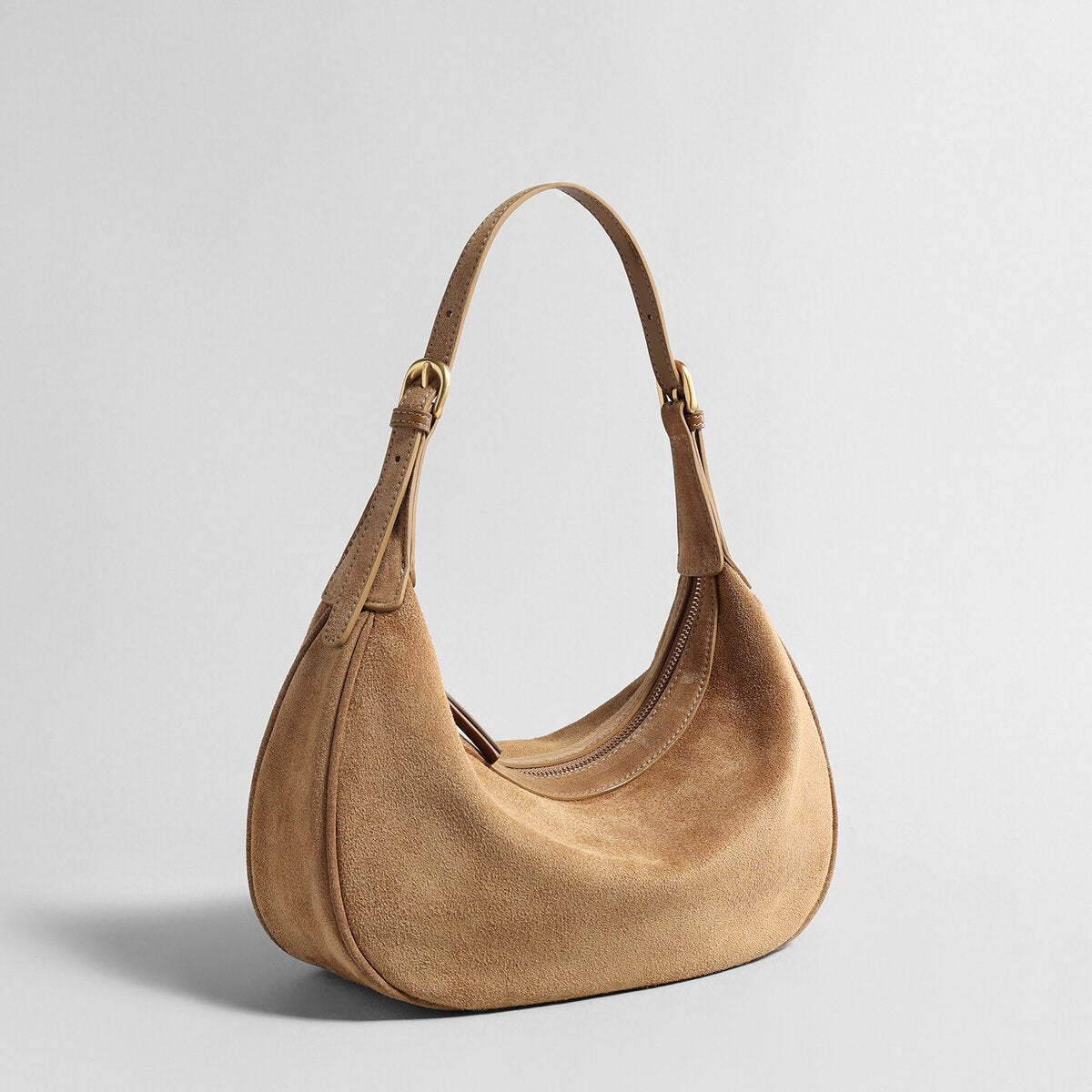 Suede Leather Crescent Hobo Bag – Dumpling-Inspired Silhouette with Adjustable Strap-1